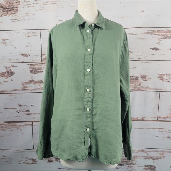 J. Crew Women's Slim-fit Baird McNutt Irish Linen Button Down Shirt Green Sz 14 - Picture 1 of 10